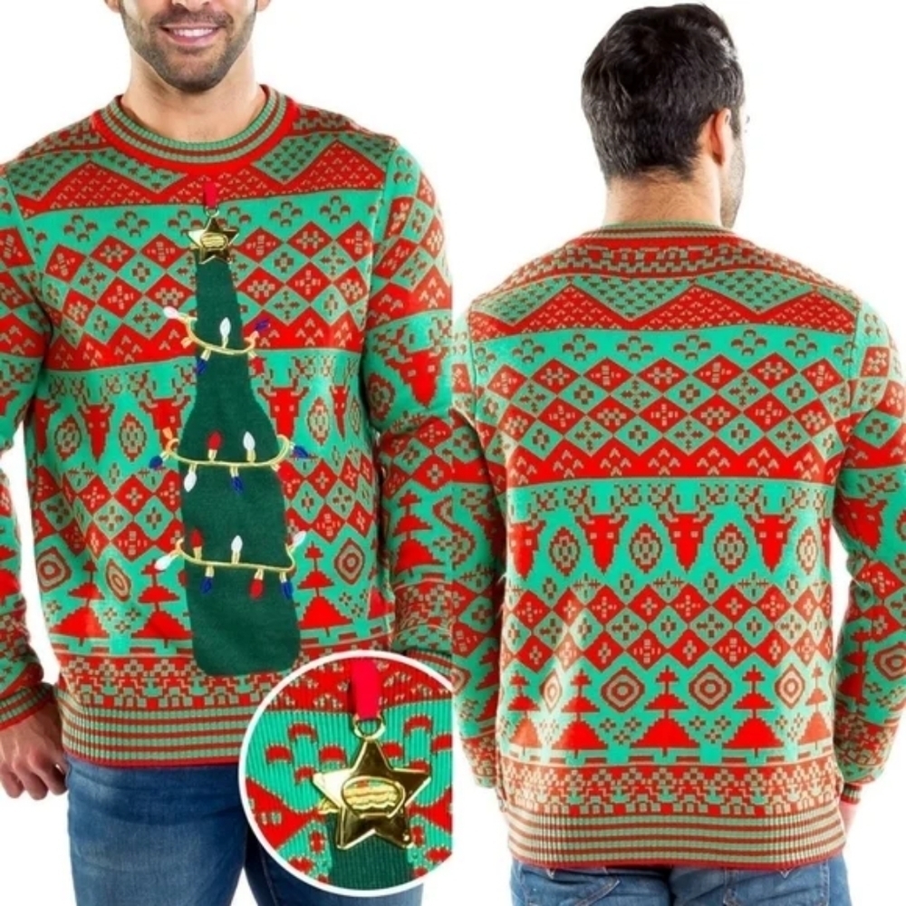 Tipsy Elves Men's Bottle Opener Ugly Christmas Sweater Reindeer Red Green M